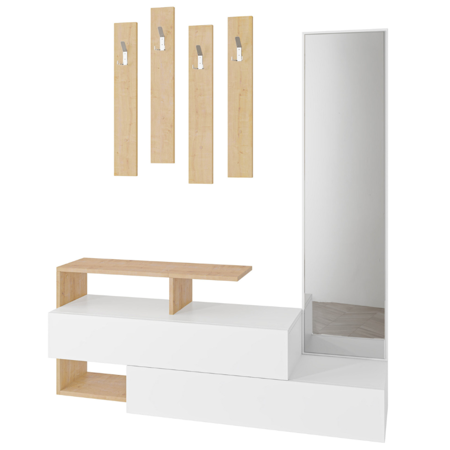 Meuble d'entrée bois/blanc et porte-manteaux NINA
