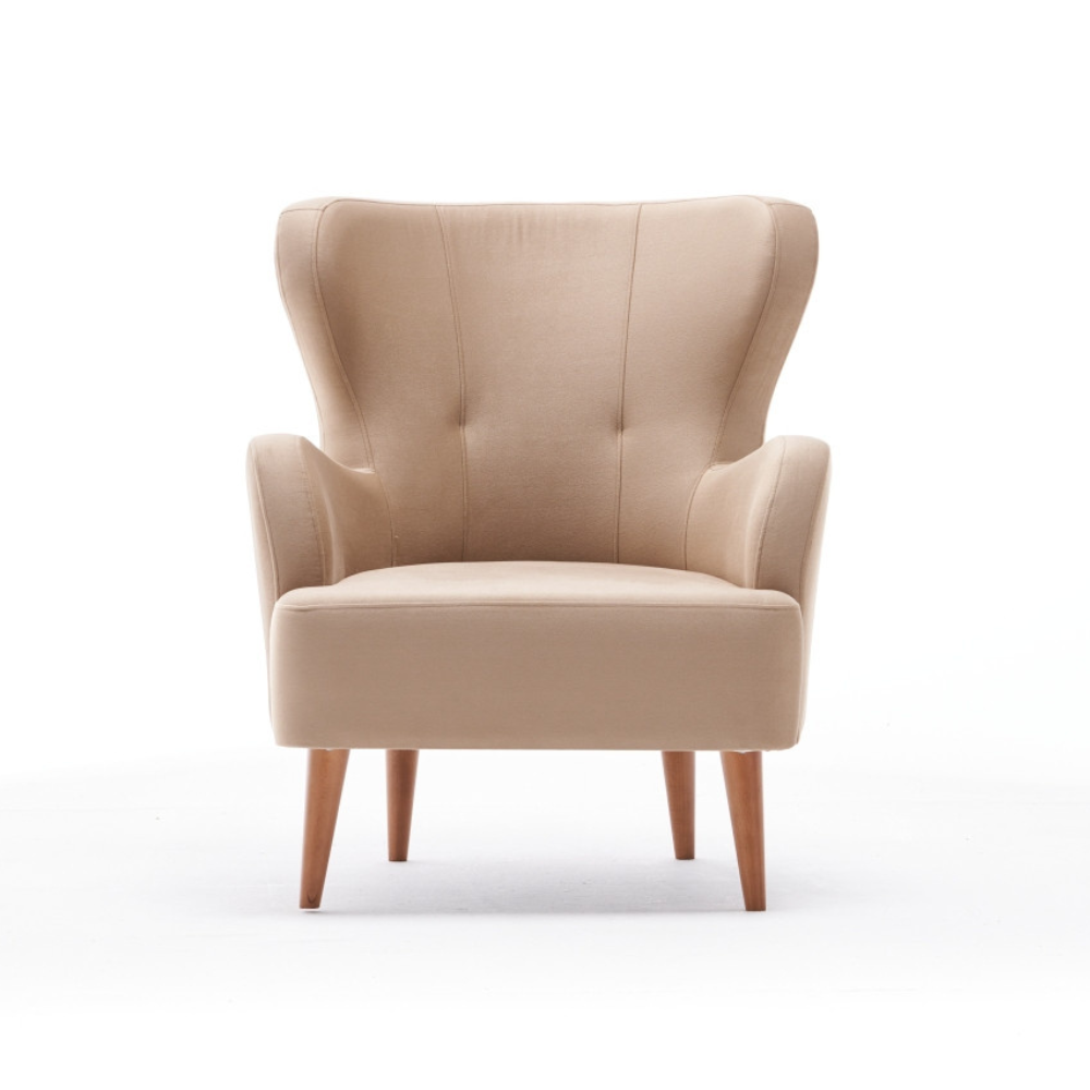 Fauteuil en velours beige avec accoudoirs HELOISE