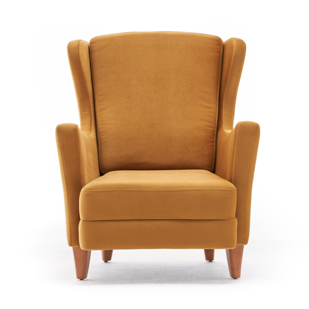 Fauteuil à oreilles en velours moutarde LIAM