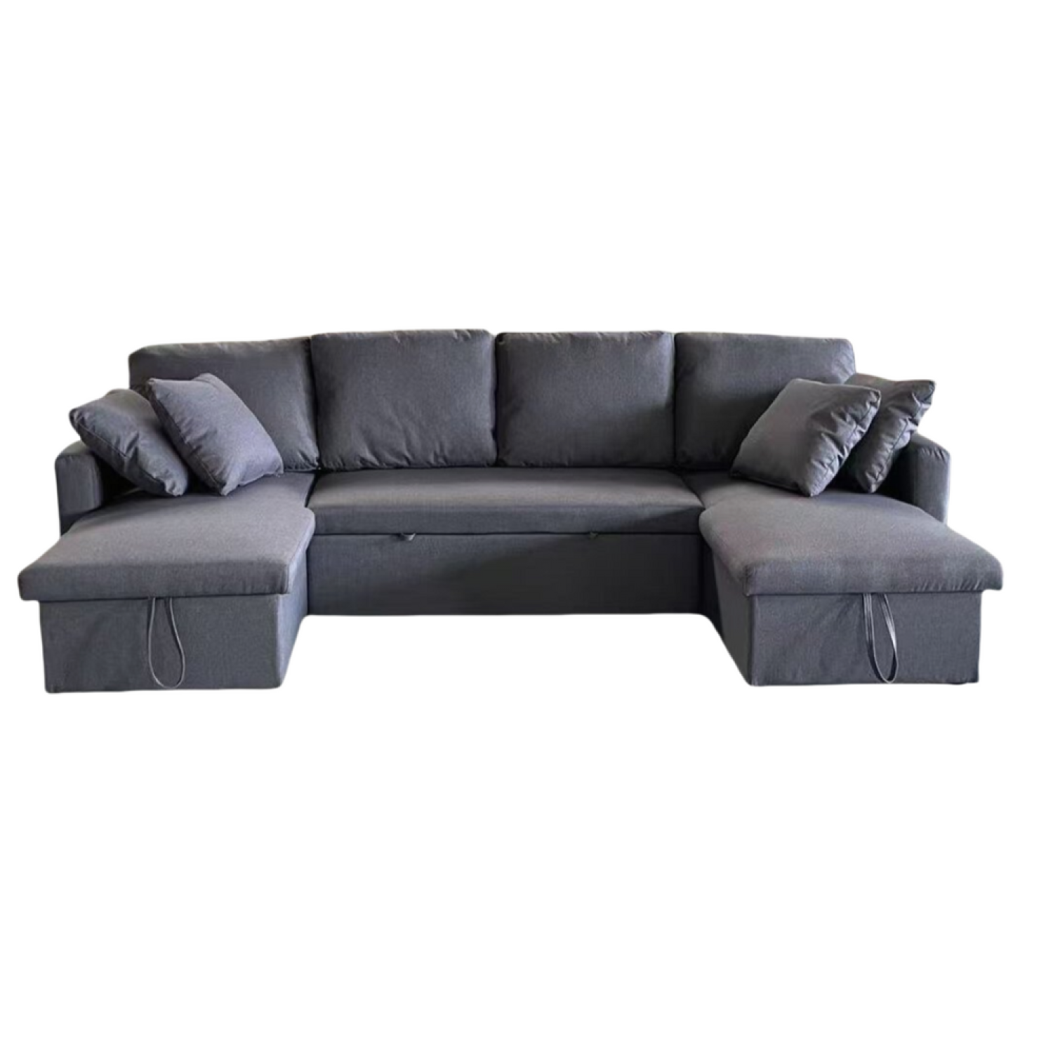 Canapé panoramique convertible avec coffre 4 places en tissu - gris foncé ISLA