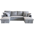 Canapé panoramique convertible 4 places en tissu avec coffre - gris clair ELLA