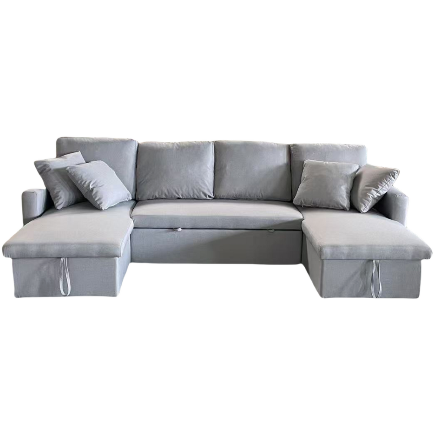 Canapé panoramique convertible 4 places en tissu avec coffre - gris clair ELLA