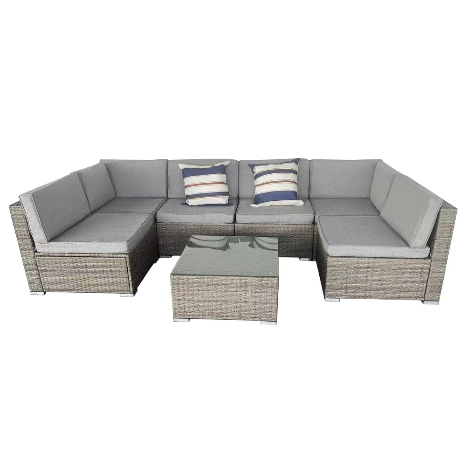 Salon de jardin modulable 6 places en résine tressée - gris et gris ROMPIDO