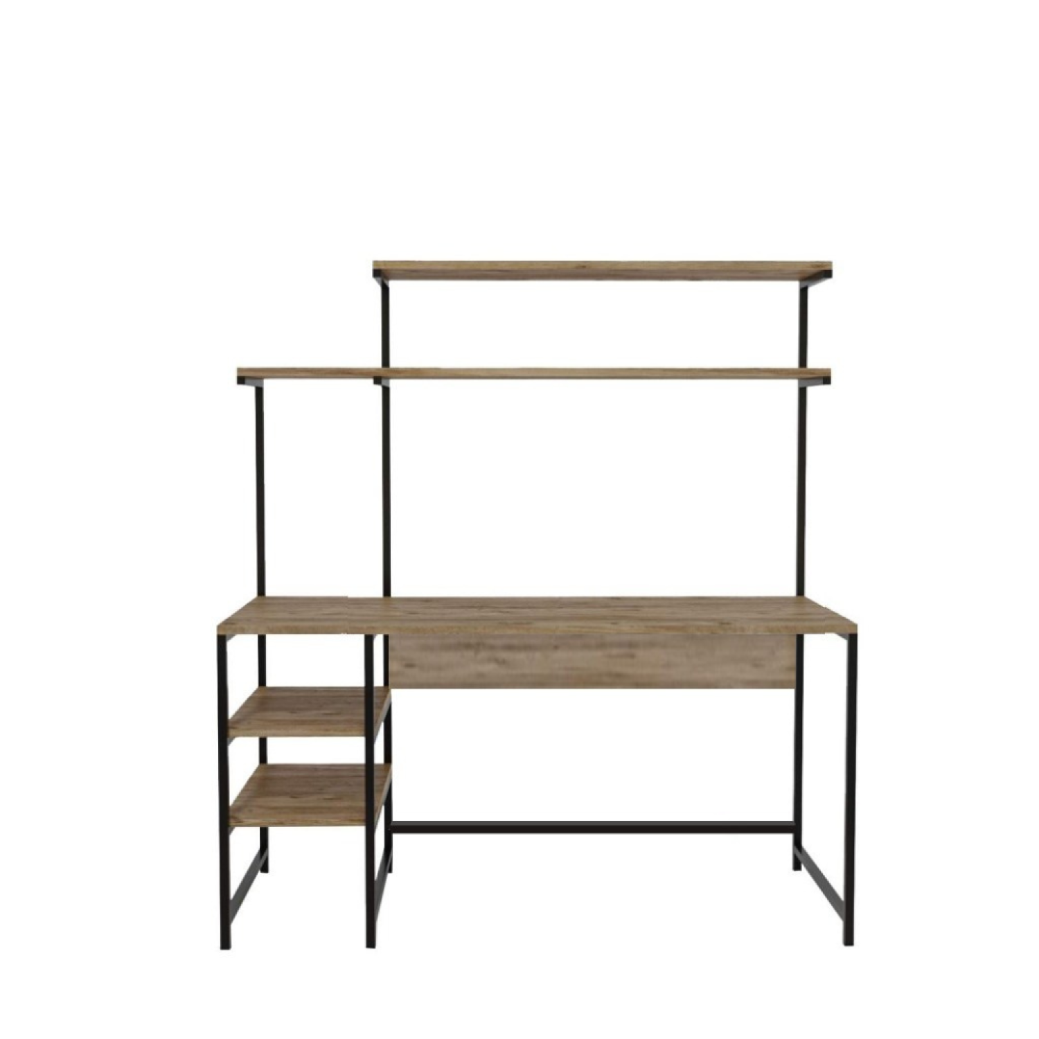 Bureau style industriel chêne et noir à étagères POLINE