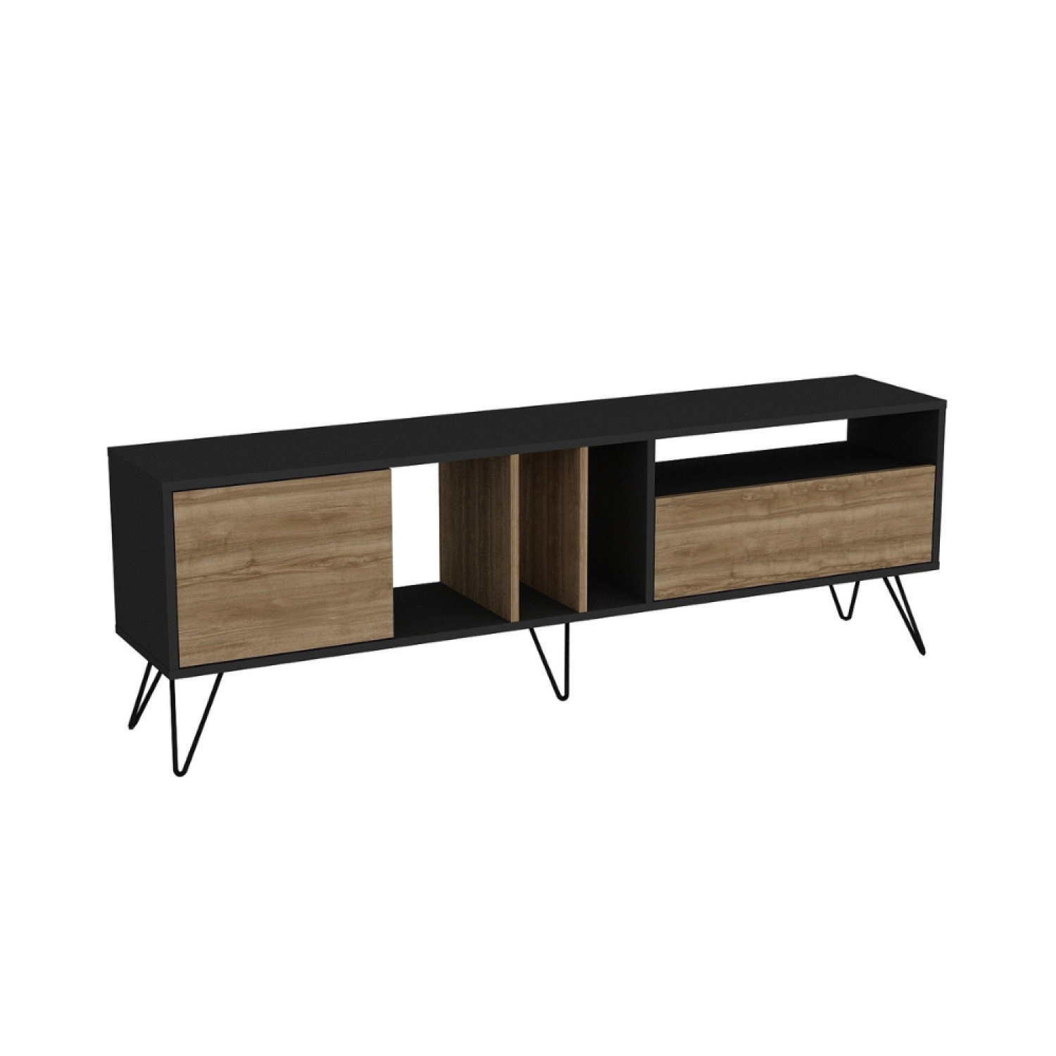 Meuble TV industriel bois et noir avec rangement 180 cm KORCULA