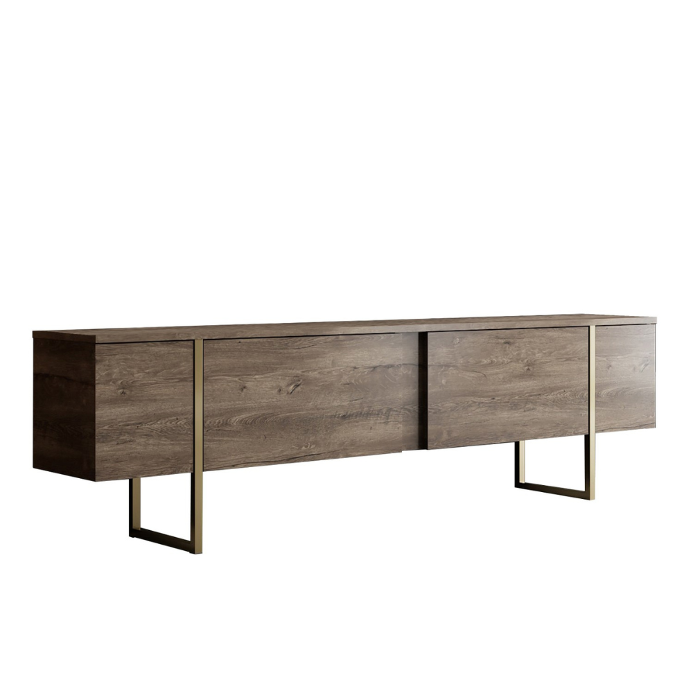 Meuble TV bois et or avec rangement 180 cm CESME