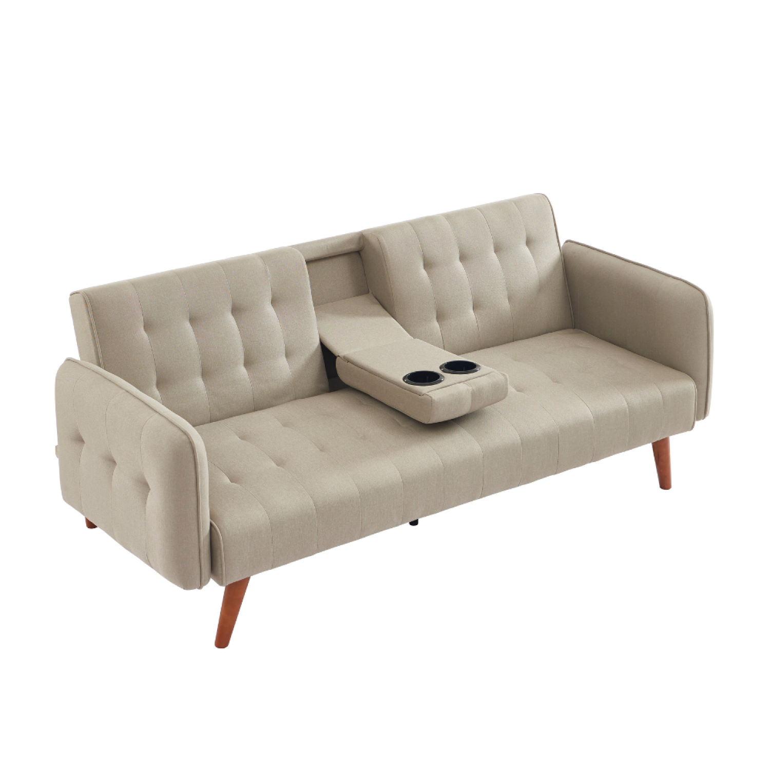 Canapé 3 places convertible avec tablette centrale rabattable beige PERTH