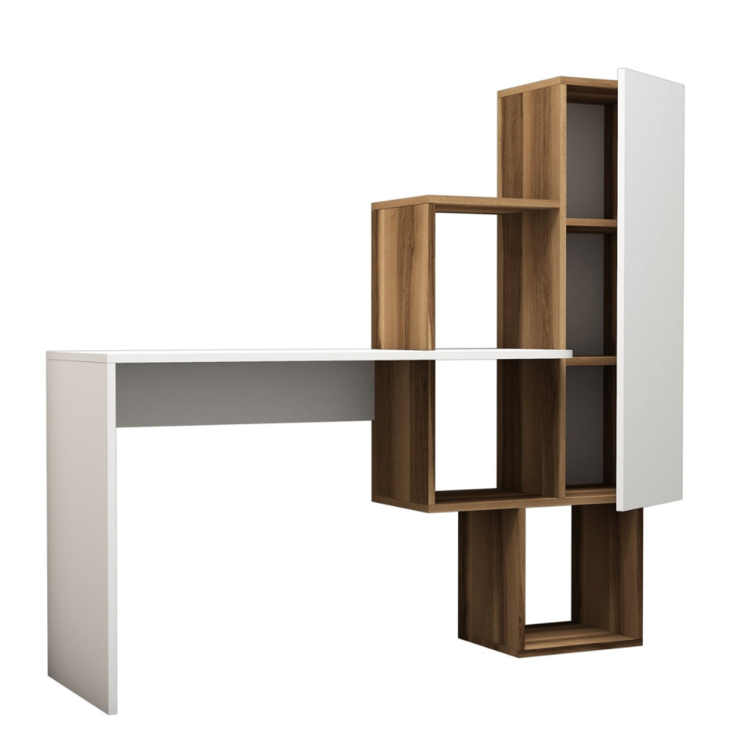 Bureau fonctionnel 6 rangements - bois et blanc TINKA