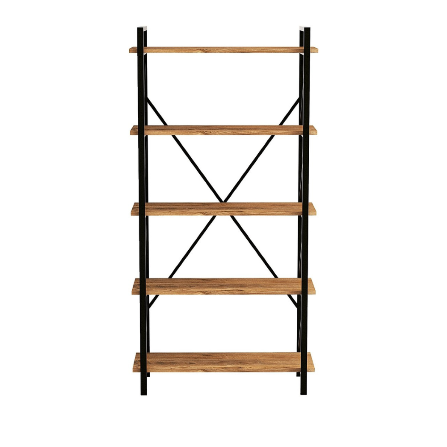 Bibliothèque design en métal - 5 étagères - bois et noir AGADIRIA