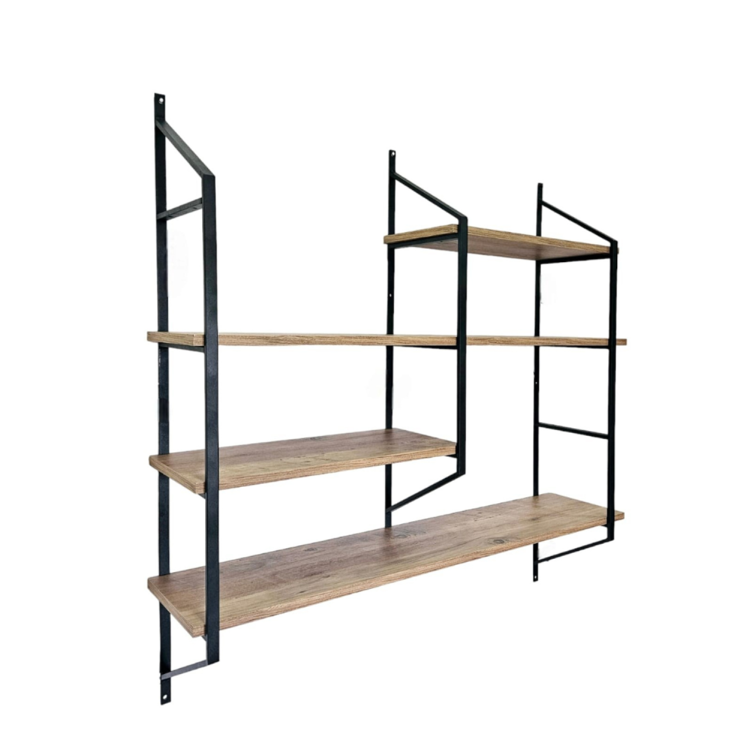 Etagère murale design en métal - 4 rangements - bois et noir CABAZE
