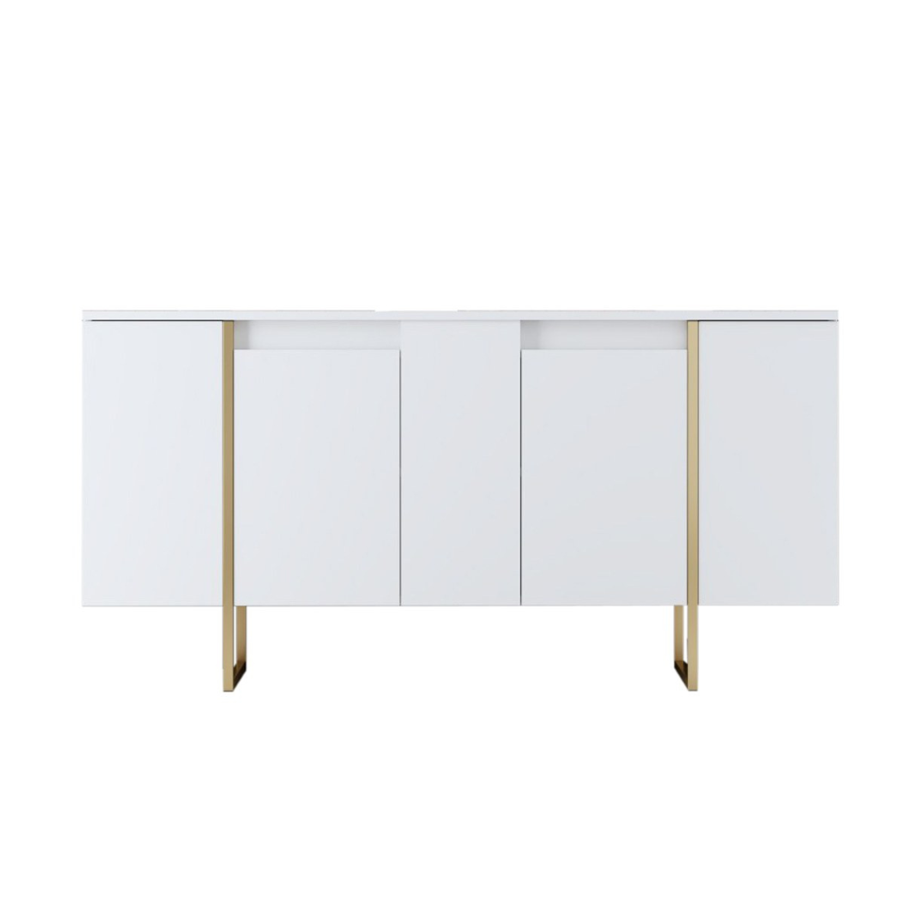 Buffet design blanc et or 160 cm - 4 portes MINAS