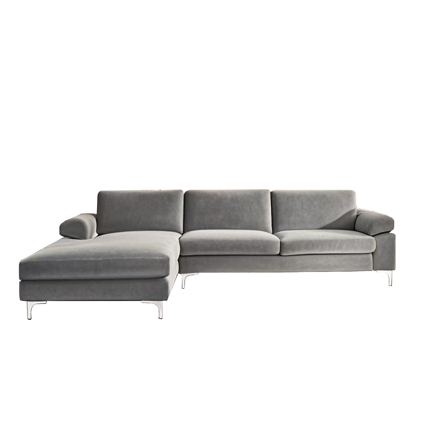 Canapé d'angle gauche 4-5 places en velours gris SOUTH