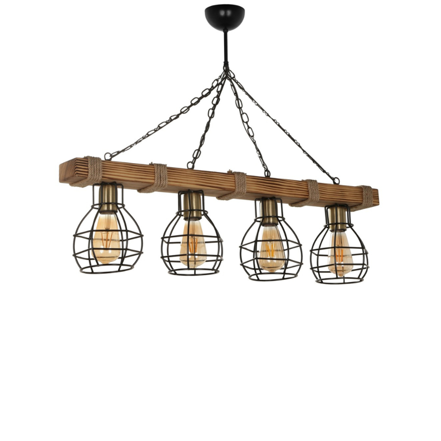Suspension filaire 4 lampes bois et métal SPLITKA