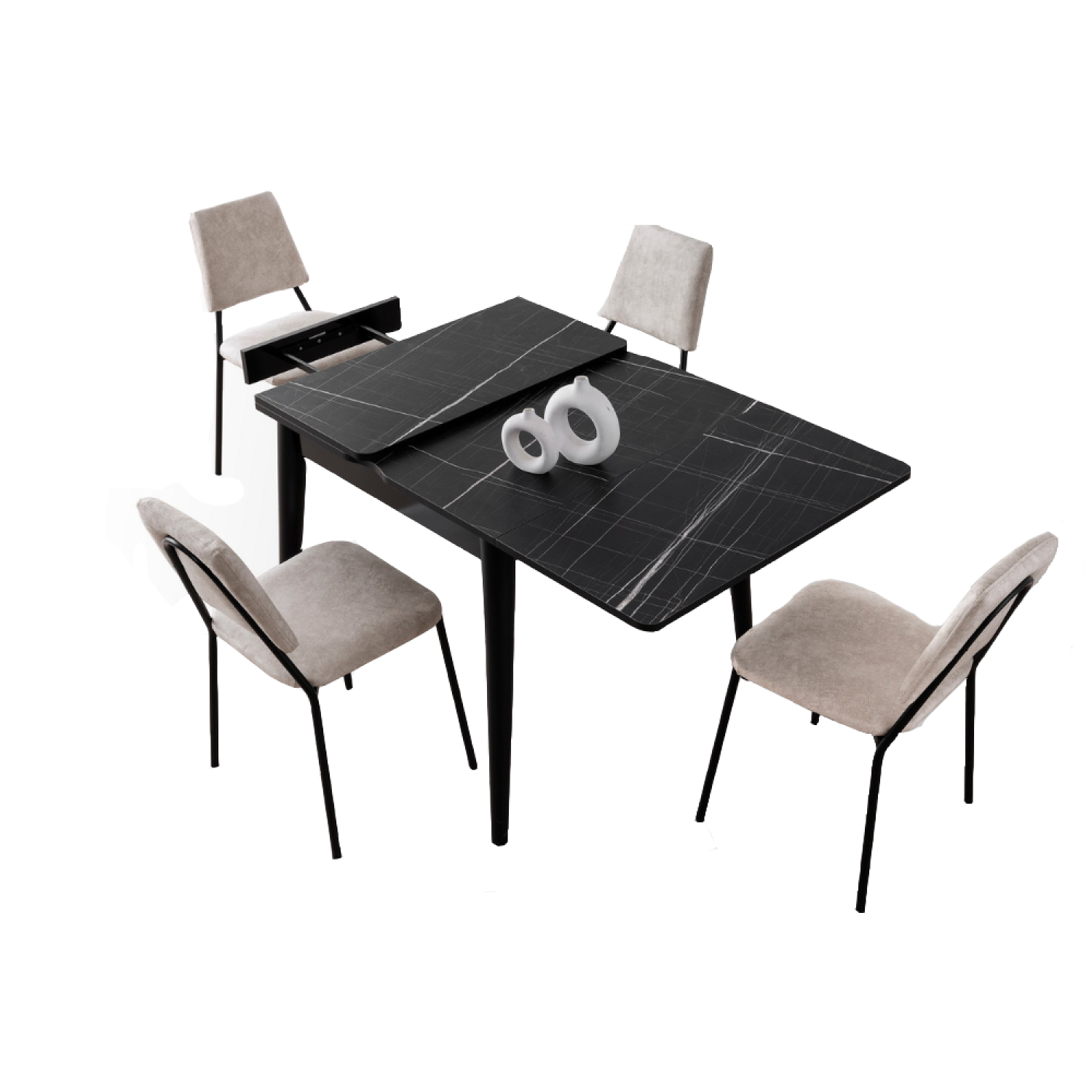 Table à manger extensible 4 personnes marbre noir 80 cm DUBROVNIK