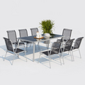 Table de jardin et 8 chaises en acier et toile PVC gris WILEVA