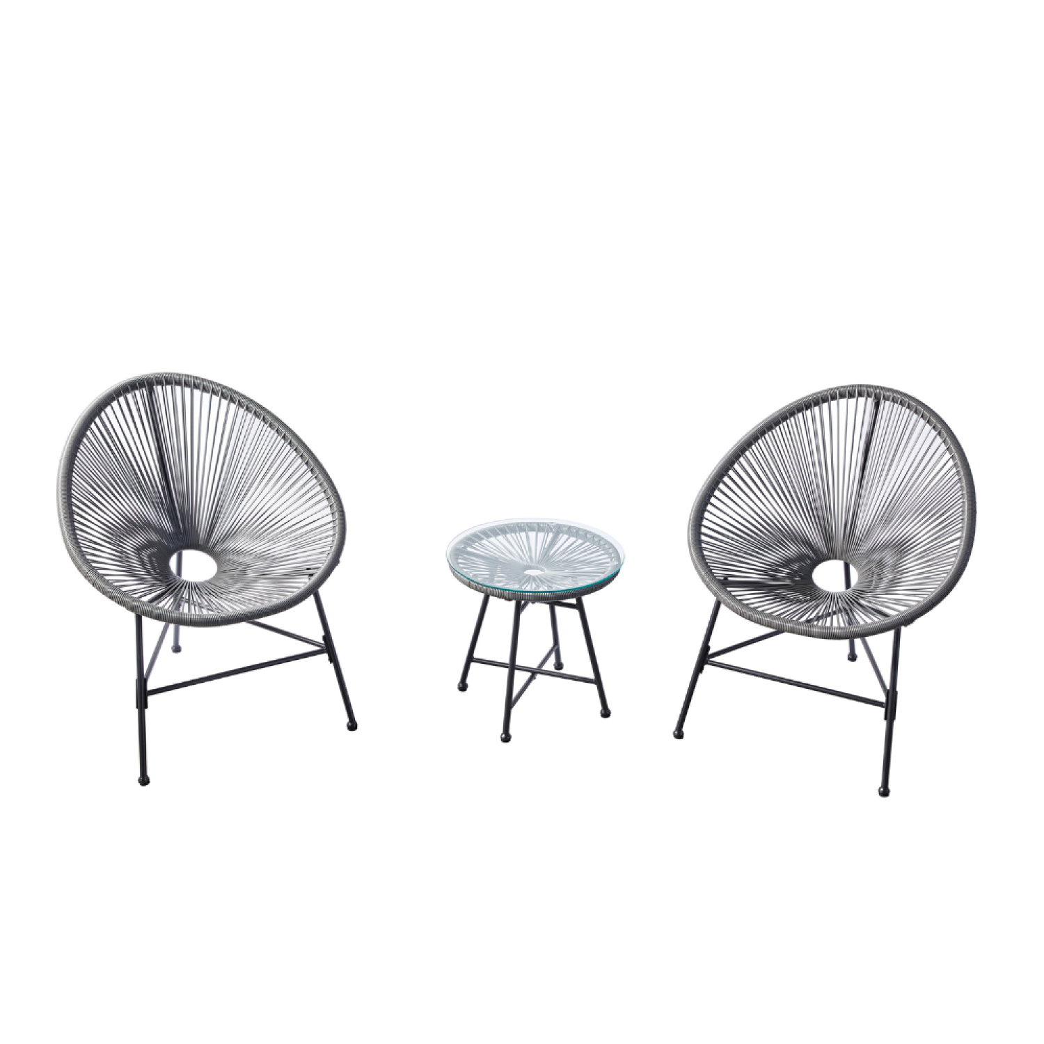 undefined Salon de jardin 2 fauteuils ronds et table basse gris