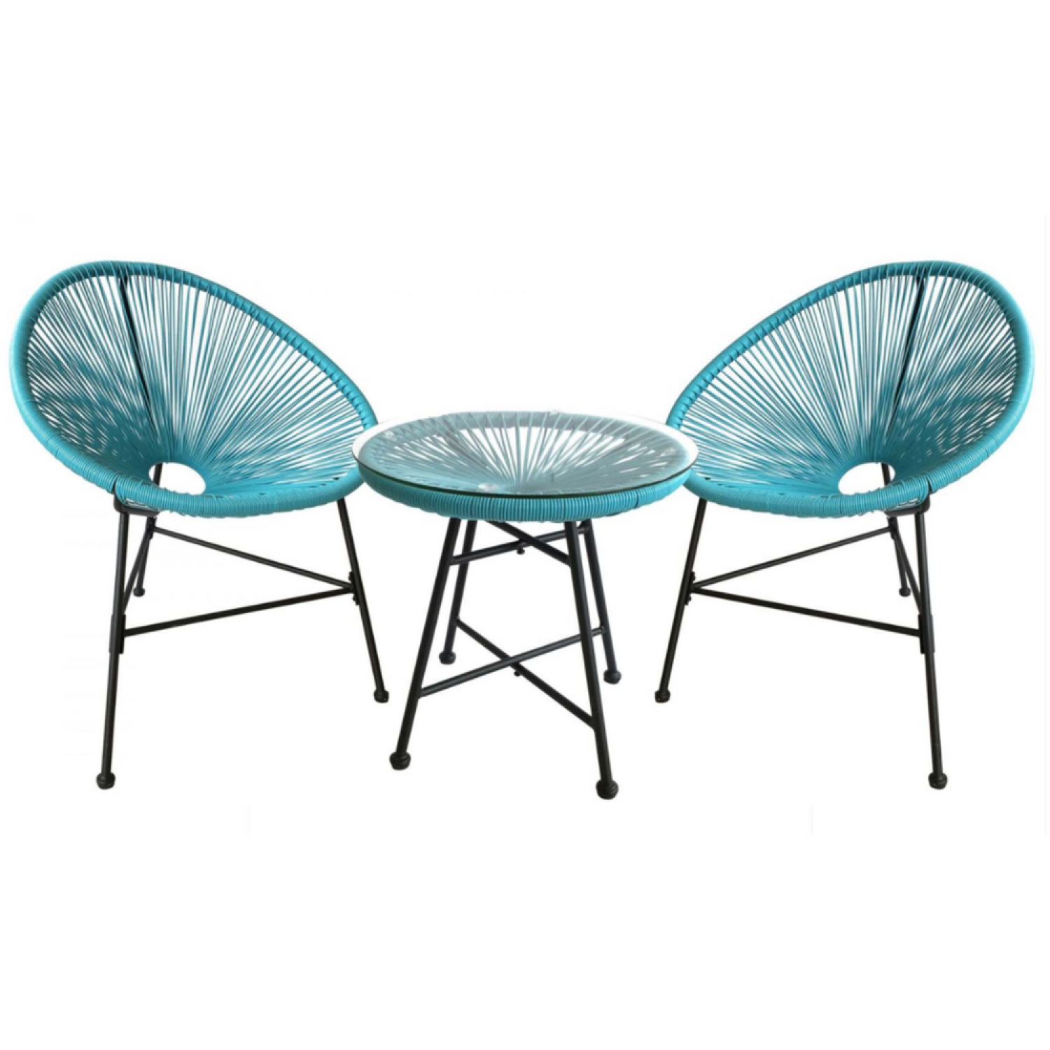 Salon de jardin 2 fauteuils ronds et table basse bleu LIO