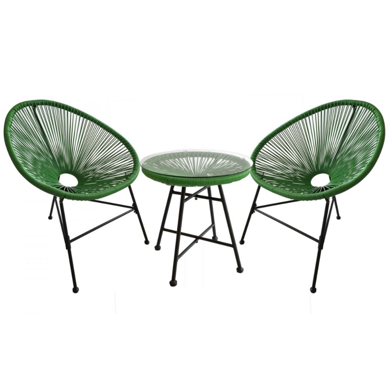 Salon de jardin 2 fauteuils ronds et table basse vert LIO