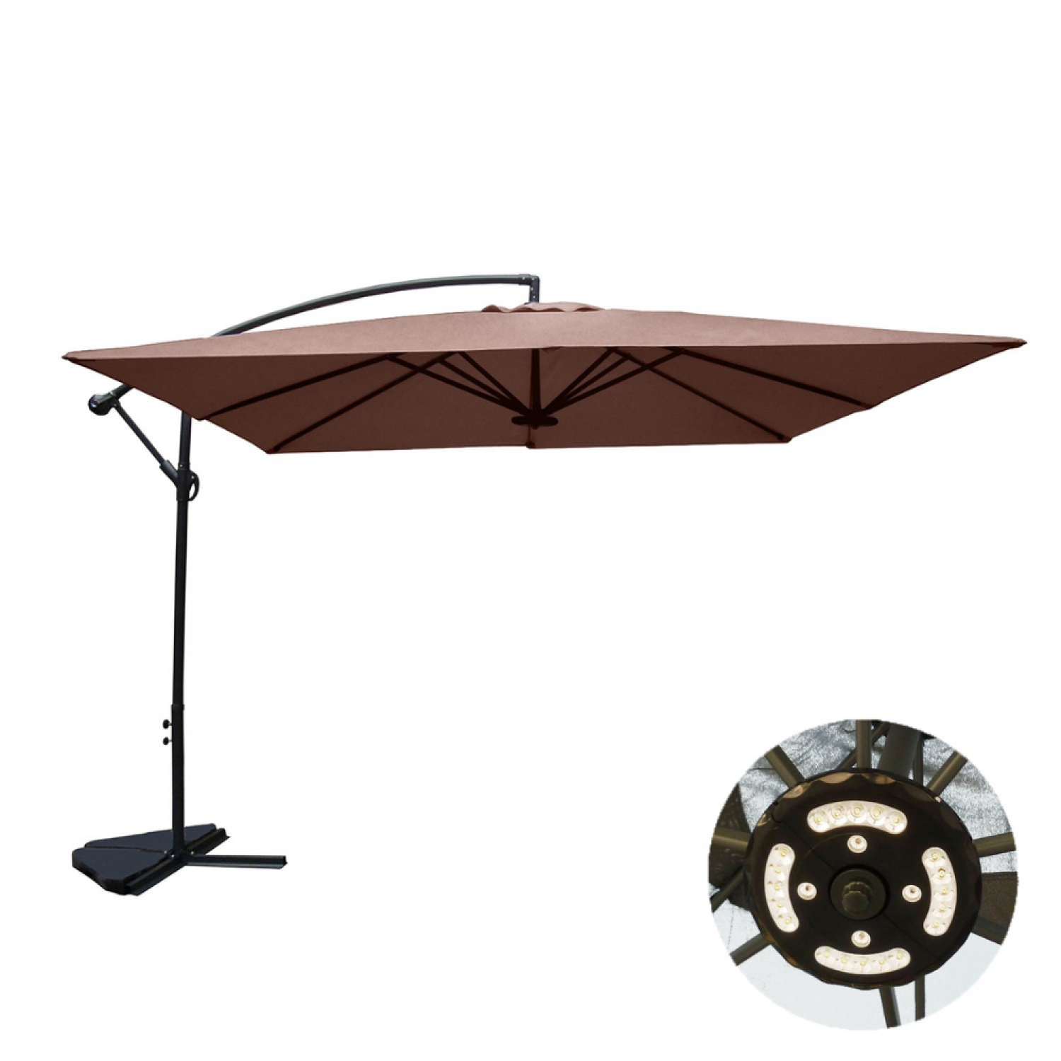 Parasol marron déporté carré 3 x 3 m led DAVAGNA