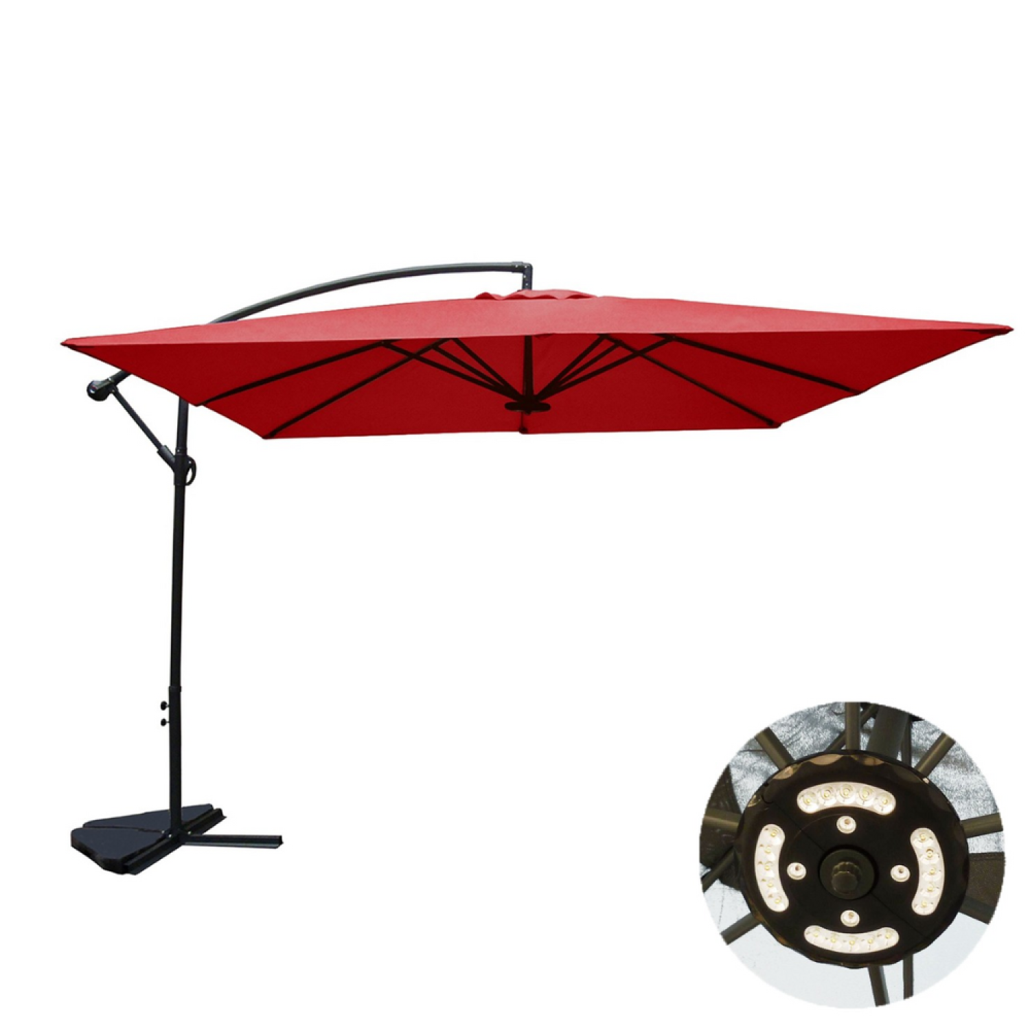 Parasol  terracotta déporté carré 3 x 3 m led JOHAN
