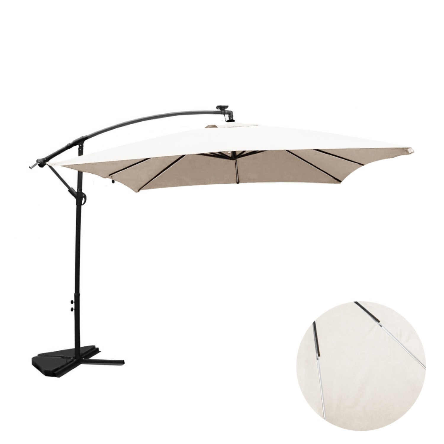 Parasol  ecru déporté carré 3 x 3 m led JOHAN