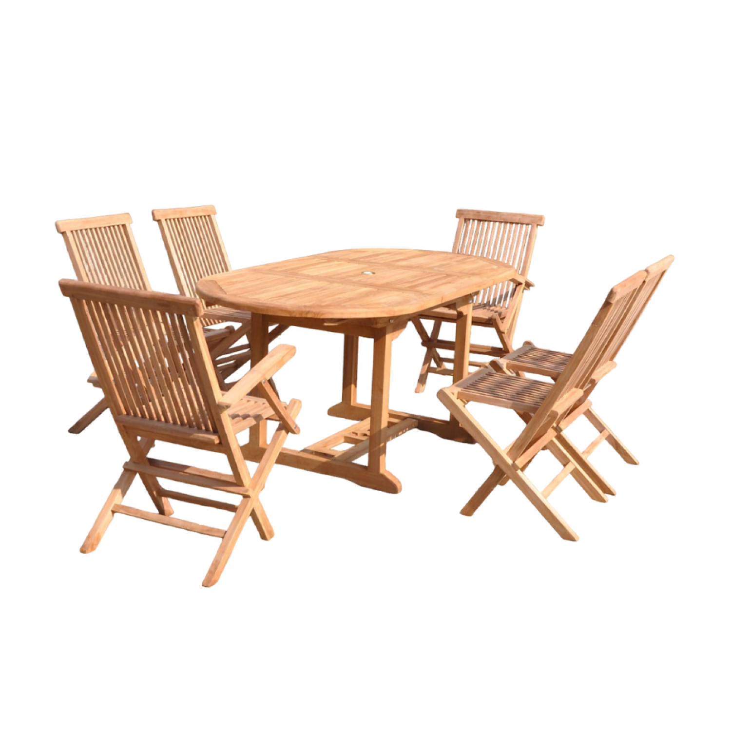 Table de jardin ovale et 4 chaises et 2 fauteuils en teck LIRENO