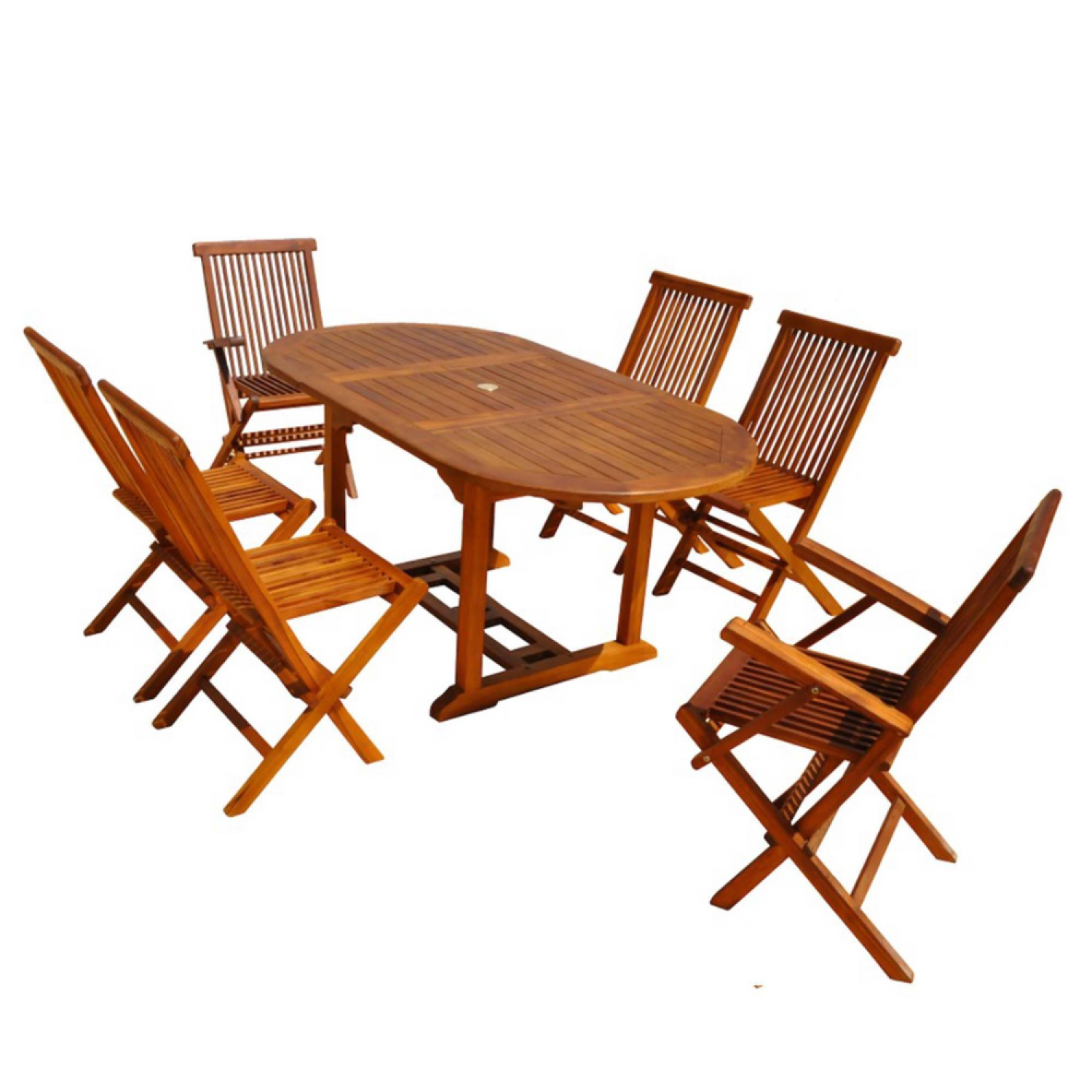 Salon de jardin Teck huilé 6 pers - Table ovale 4 chaises 2 fauteuils LOBO