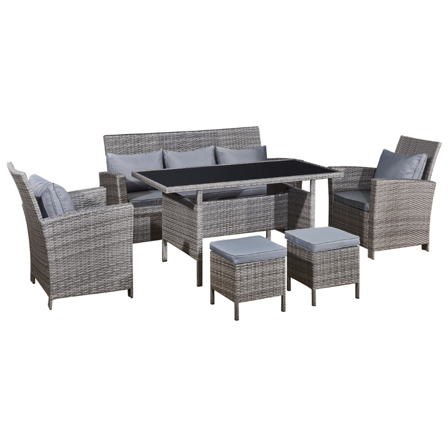 undefined Salon de jardin 7 places en résine tressée gris clair