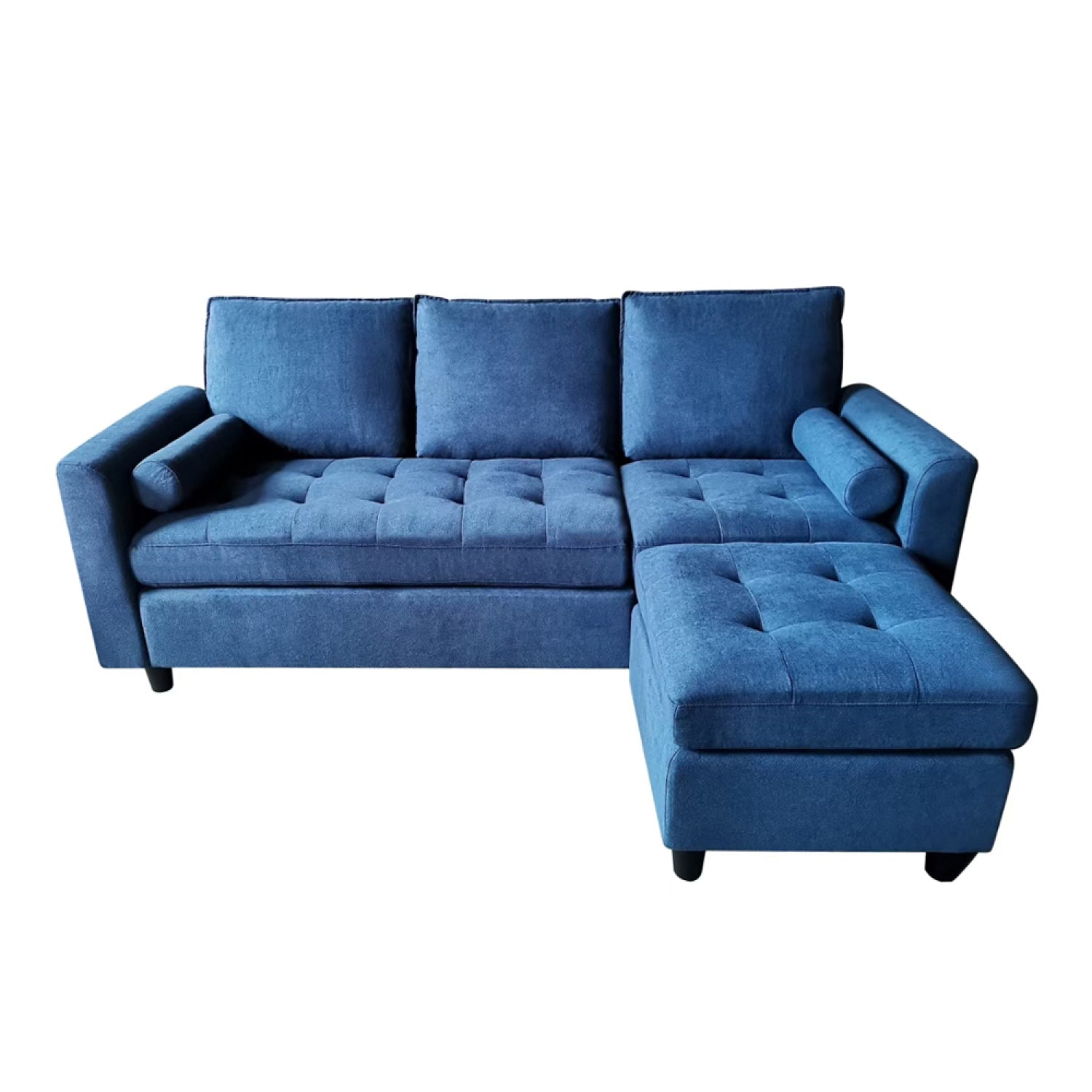 Canapé 3 places en velours avec pouf bleu PALERMO