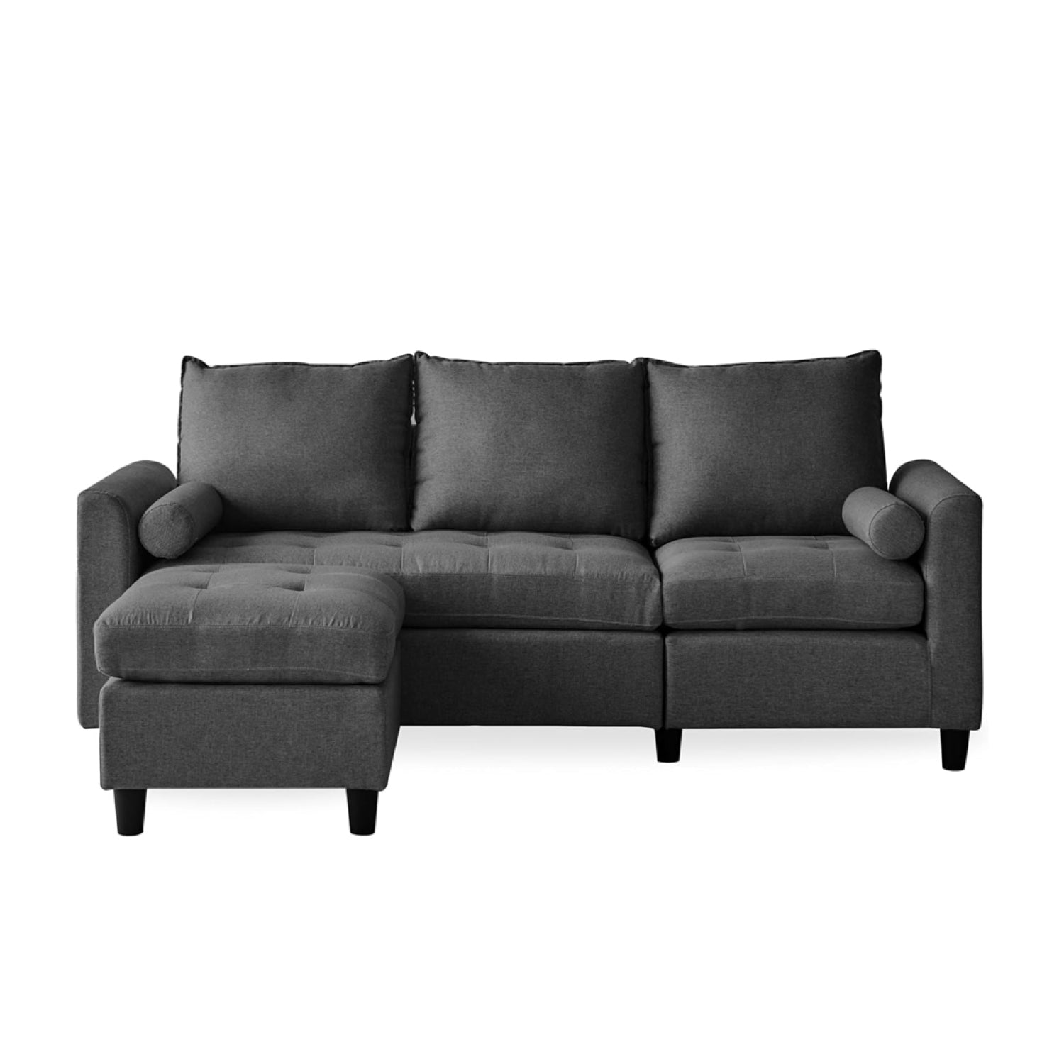 Canapé 3 places en tissu avec pouf gris foncé CHARLES