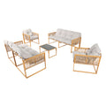 Salon de jardin 8 places effet rotin coussins gris clair FORLI