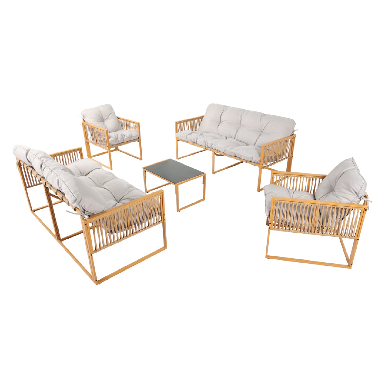 Salon de jardin 8 places effet rotin coussins gris clair FORLI