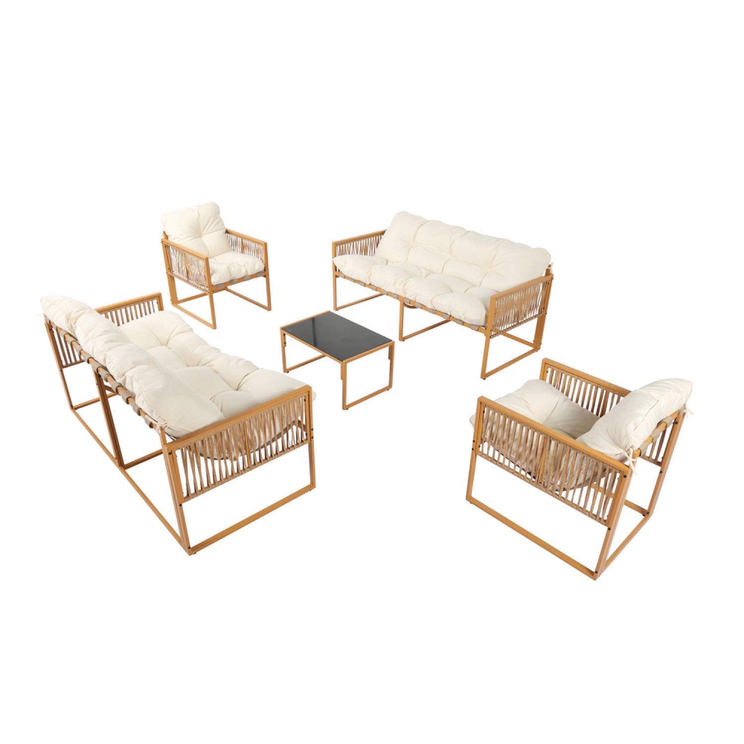 Salon de jardin 8 places effet rotin coussins blancs FORLI