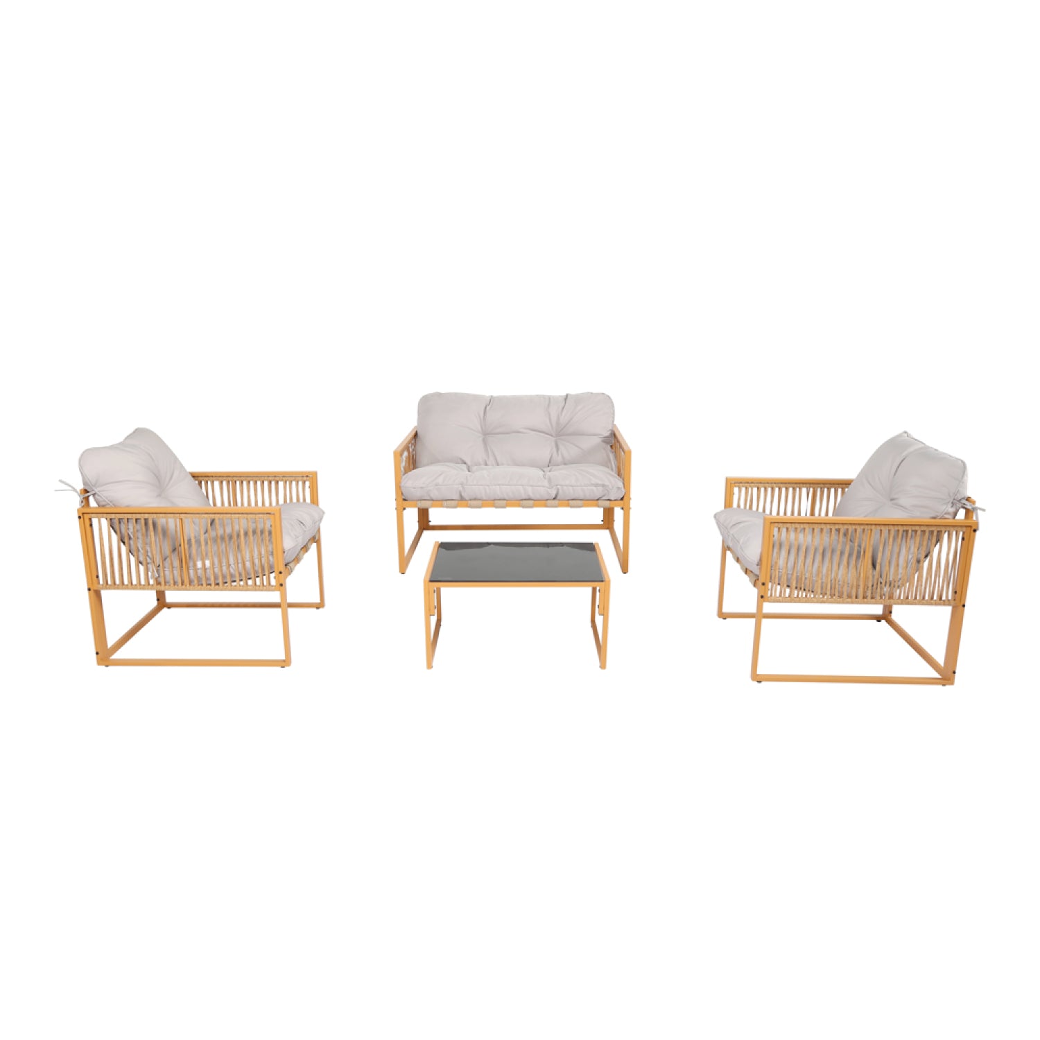 Salon de jardin 4 places effet rotin coussins gris clair VALENCIA