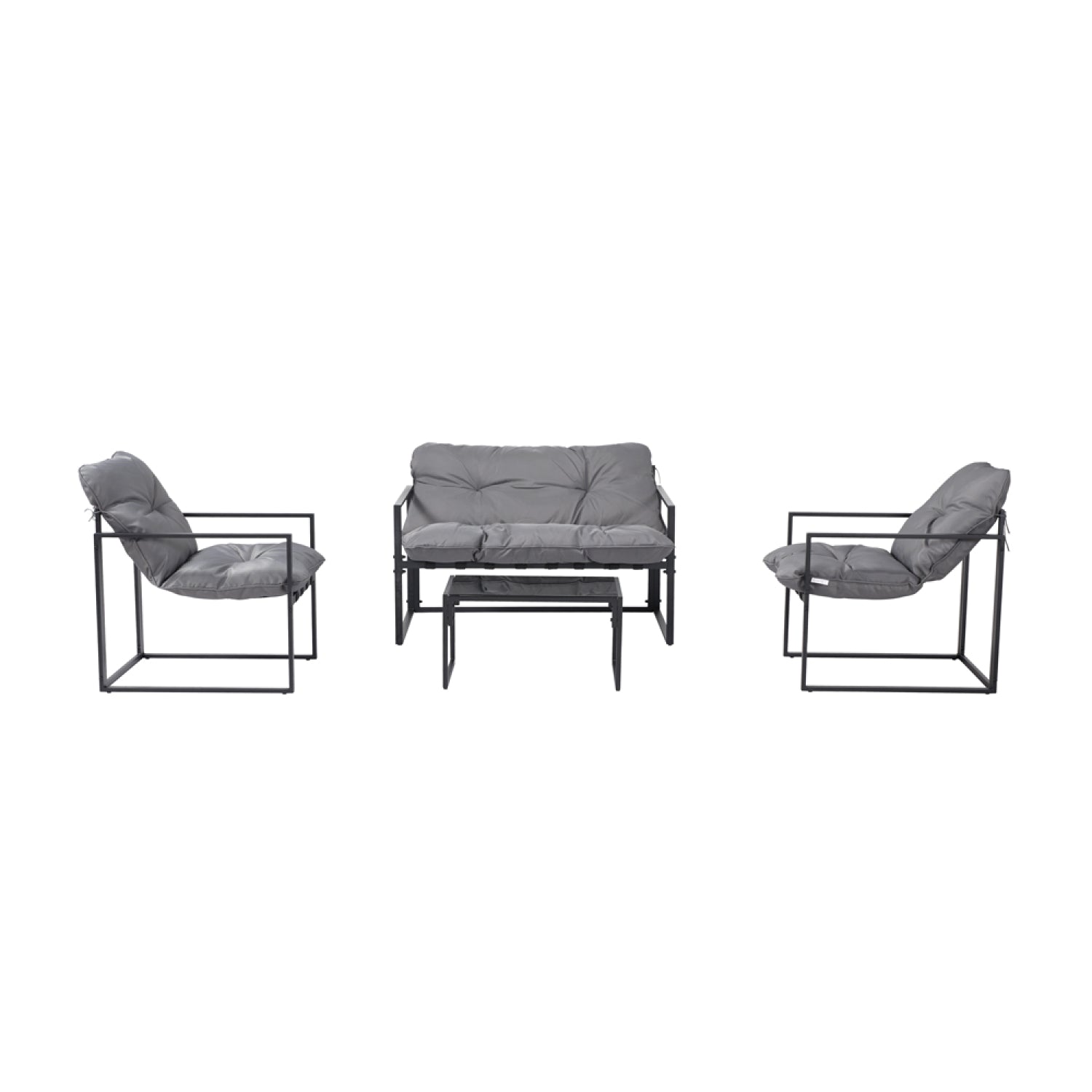 Salon de jardin 4 places contemporain noir et coussins gris LANA