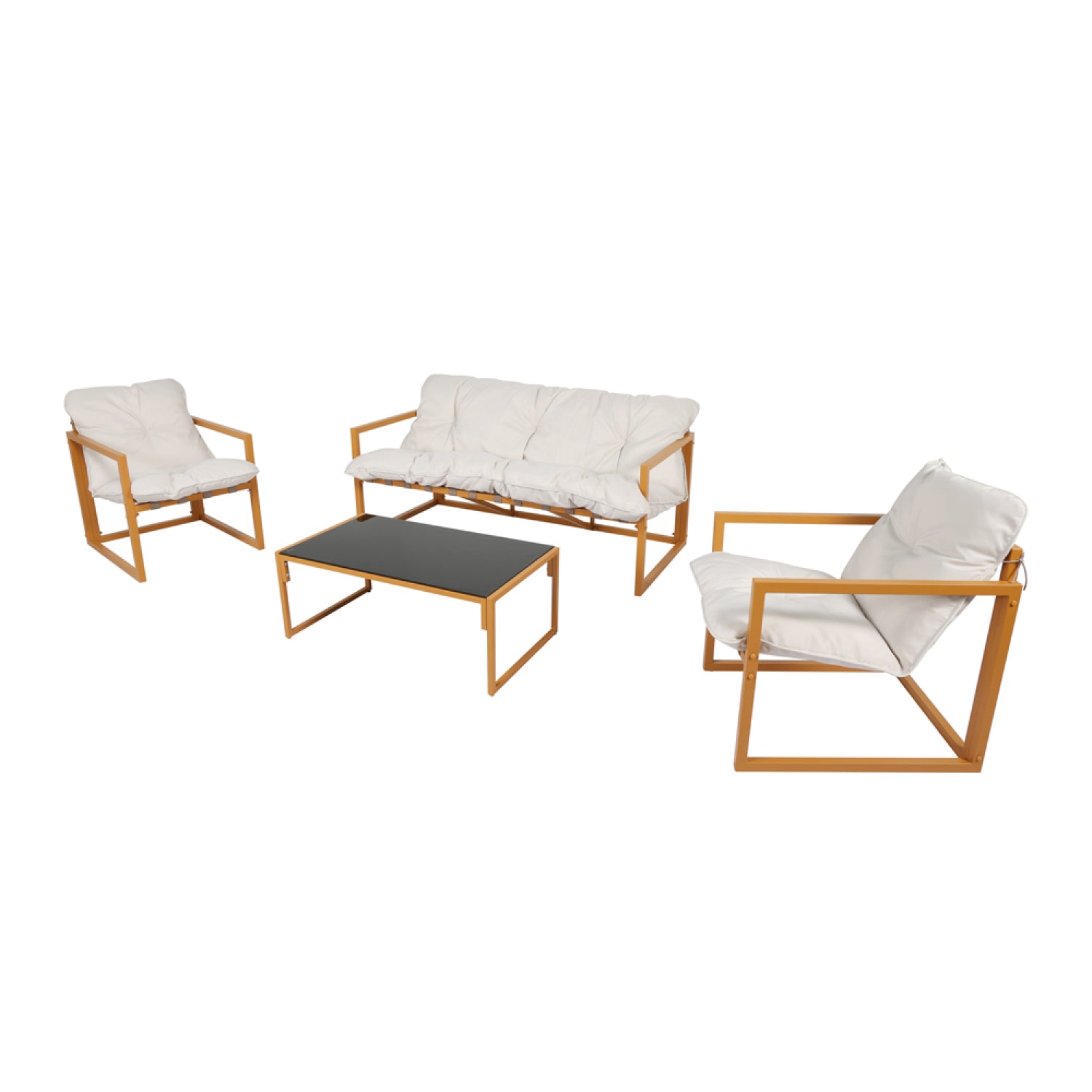 Salon de jardin 5 places contemporain marron et coussins beiges CADIZ