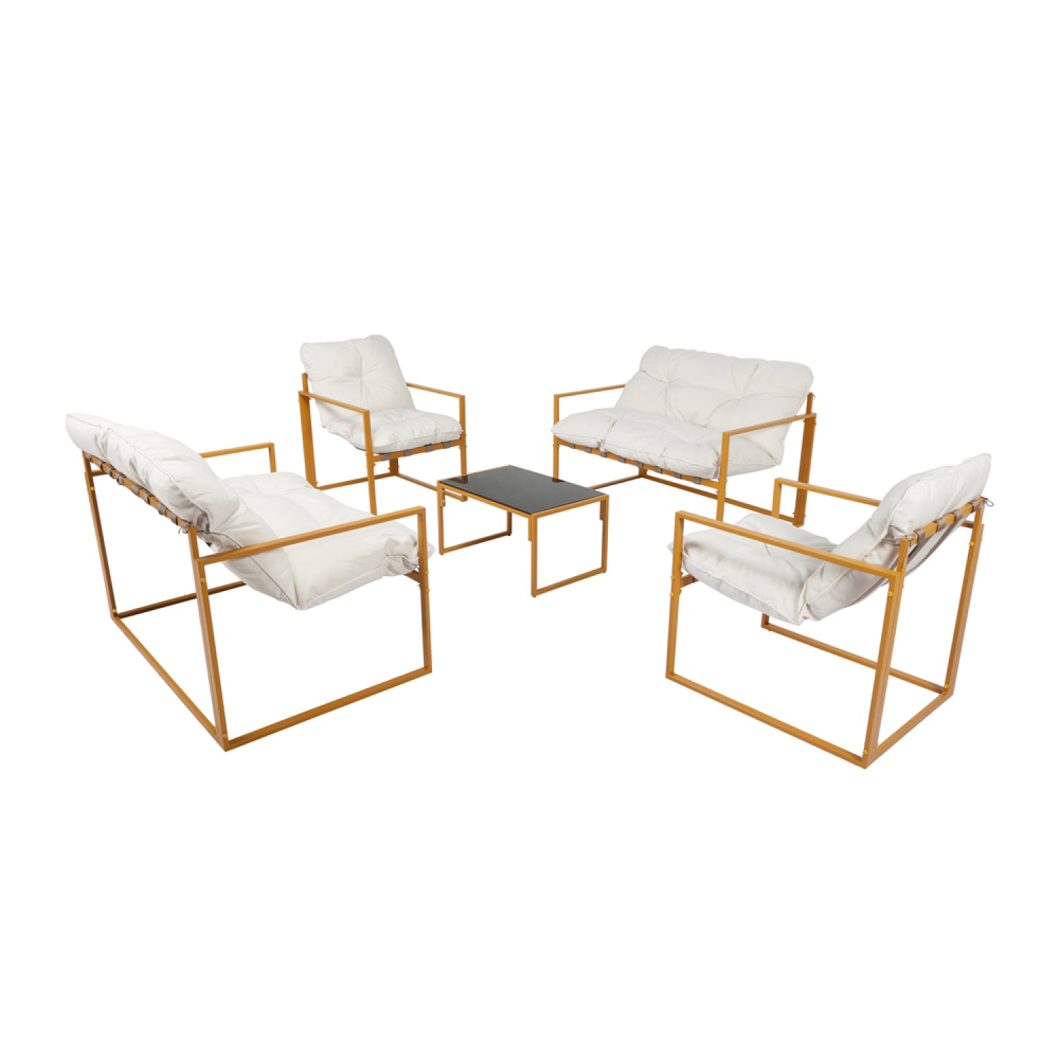 Salon de jardin 6 places contemporain marron et coussins beiges LANA
