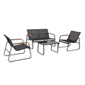 Salon de jardin 4 places en toile de polyester noir SPRING