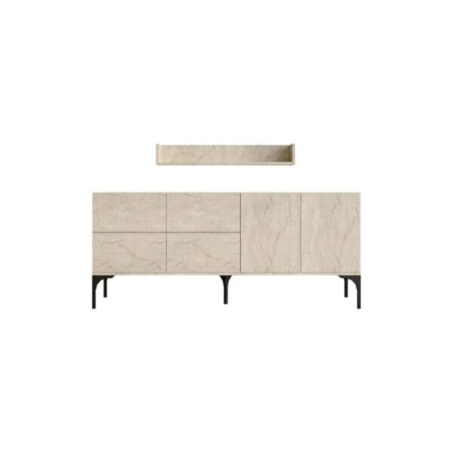 Buffet effet travertin 180 cm 6 portes et étagère SPRING