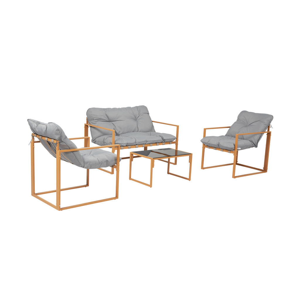 Salon de jardin 4 places contemporain brun et coussins gris CADIZ
