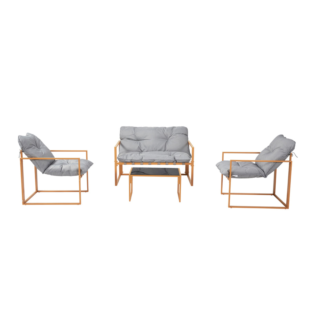 Salon de jardin 4 places contemporain brun et coussins gris CADIZ