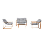 Salon de jardin 4 places contemporain brun et coussins gris CADIZ