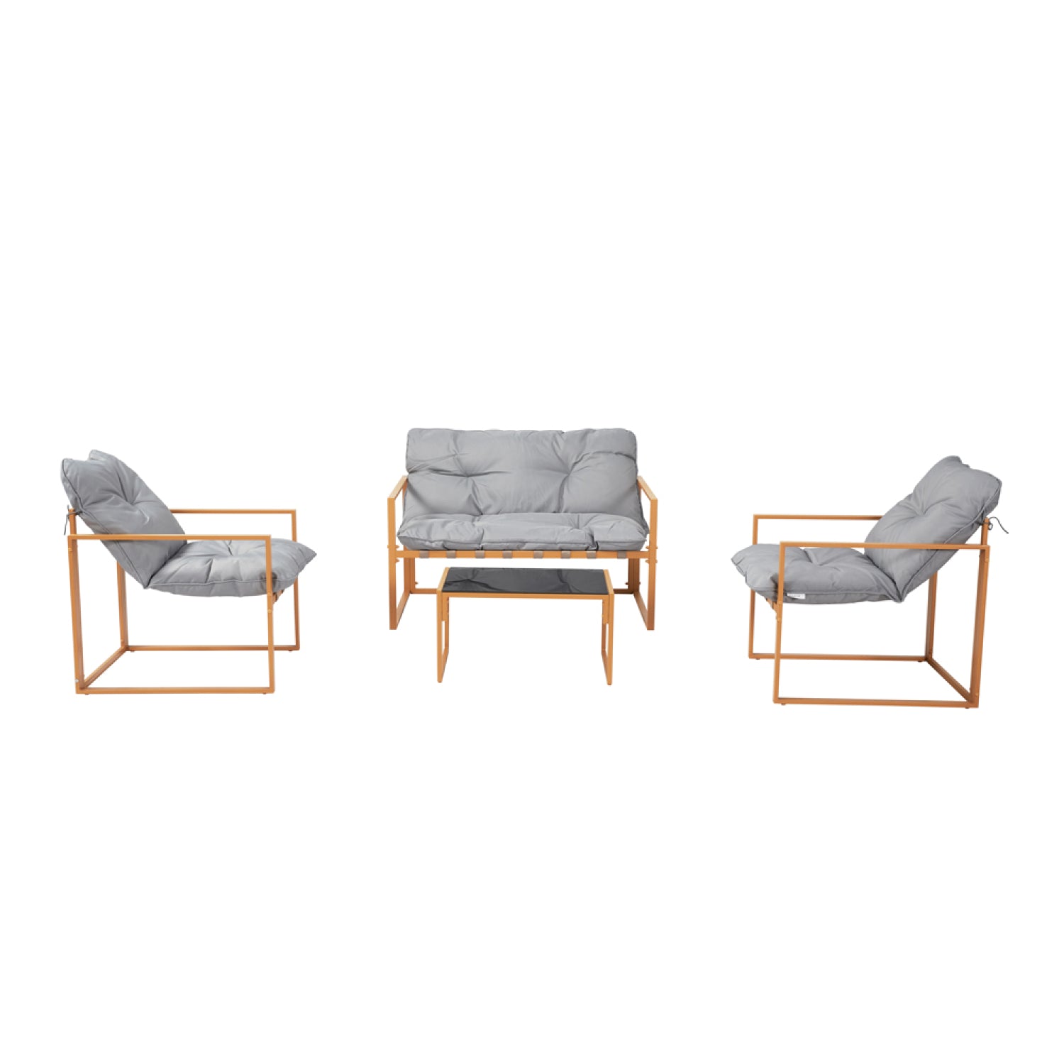 Salon de jardin 4 places contemporain brun et coussins gris CADIZ