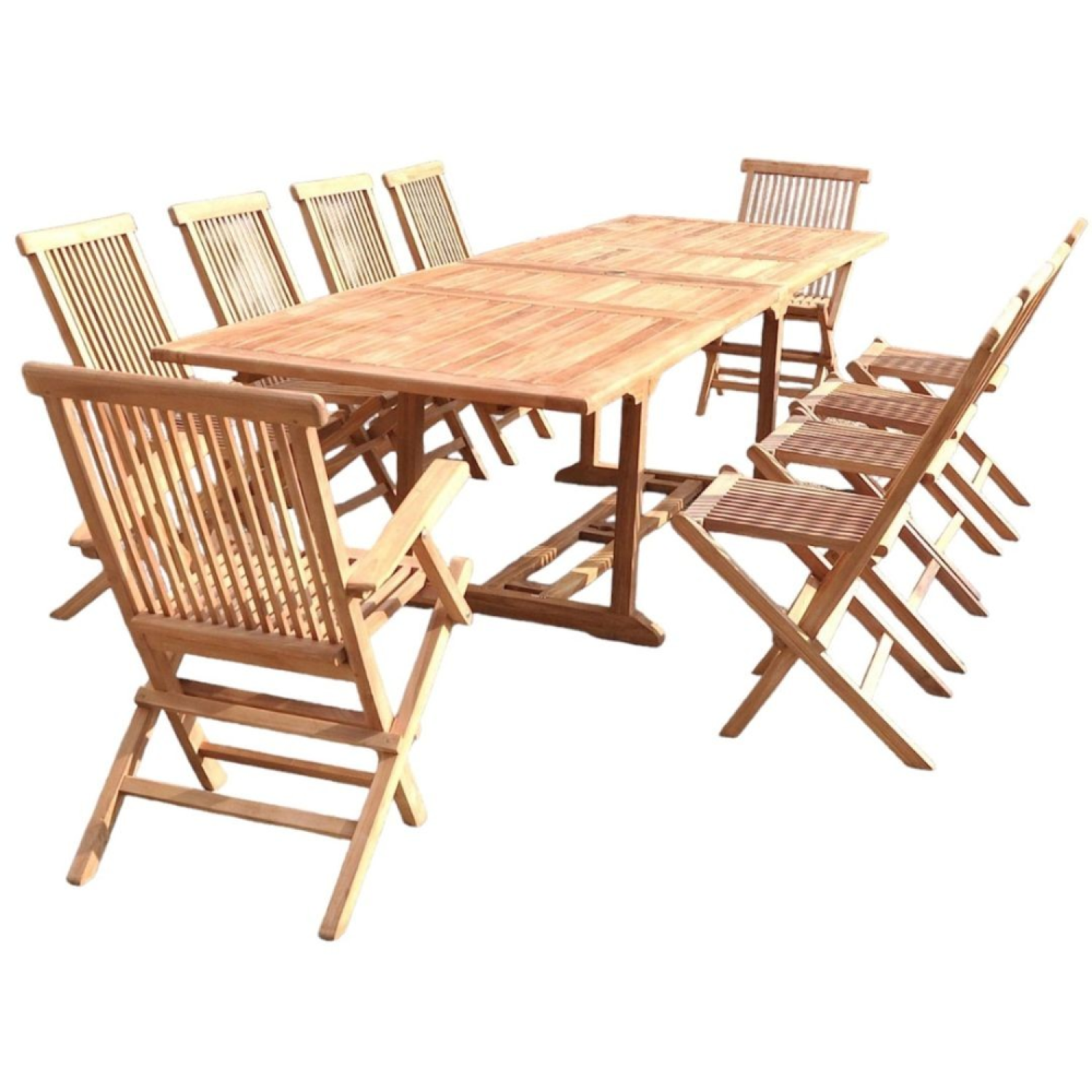 Salon de jardin teck 12 places table rectangulaire 8 chaises 2 fauteuils ADAGNA
