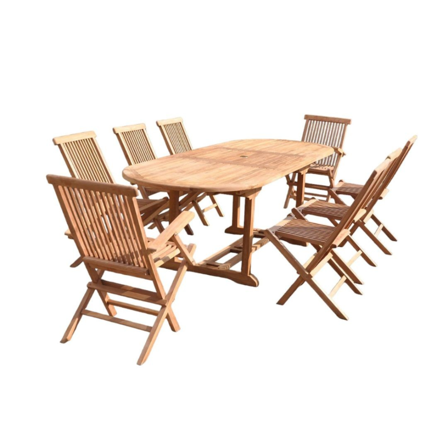 LIRENO Salon de jardin Teck 10 places Table ovale 6 chaises 2 fauteuils