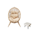 Ensemble d'extérieur : fauteuil suspendu effet rotin et repose-pieds avec coussin beige RIMOUSKI