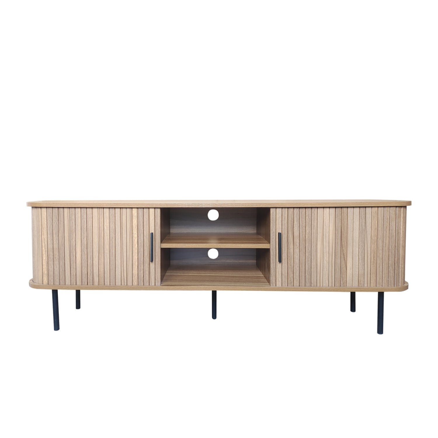 Meuble TV en bois cannelé à portes coulissantes 140cm AMBON