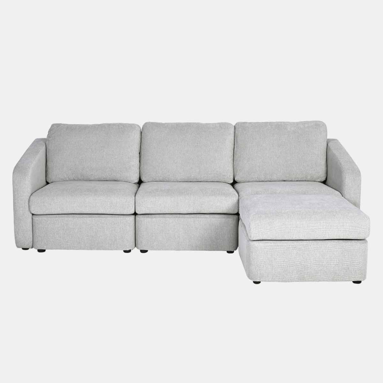 Canapé 3 places modulable gris clair avec pouf GALEGO