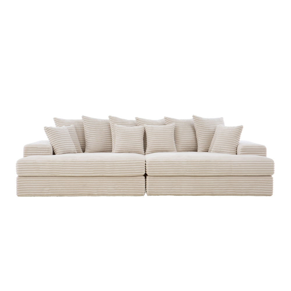 Canapé 4 places assise profonde en velours côtelé beige KENDARI