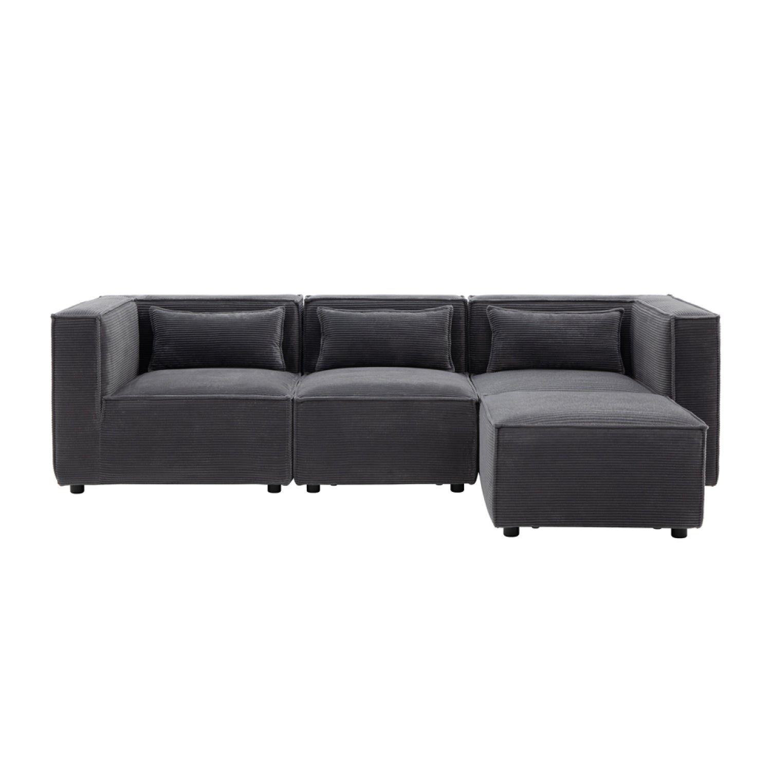 Canapé 3 places modulable velours côtelé gris avec pouf RAMOS